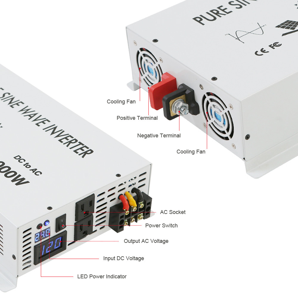 Pure Sine Wave Inverter 3500W Power 12V 40A MPPT Solar charge Controller Car RV