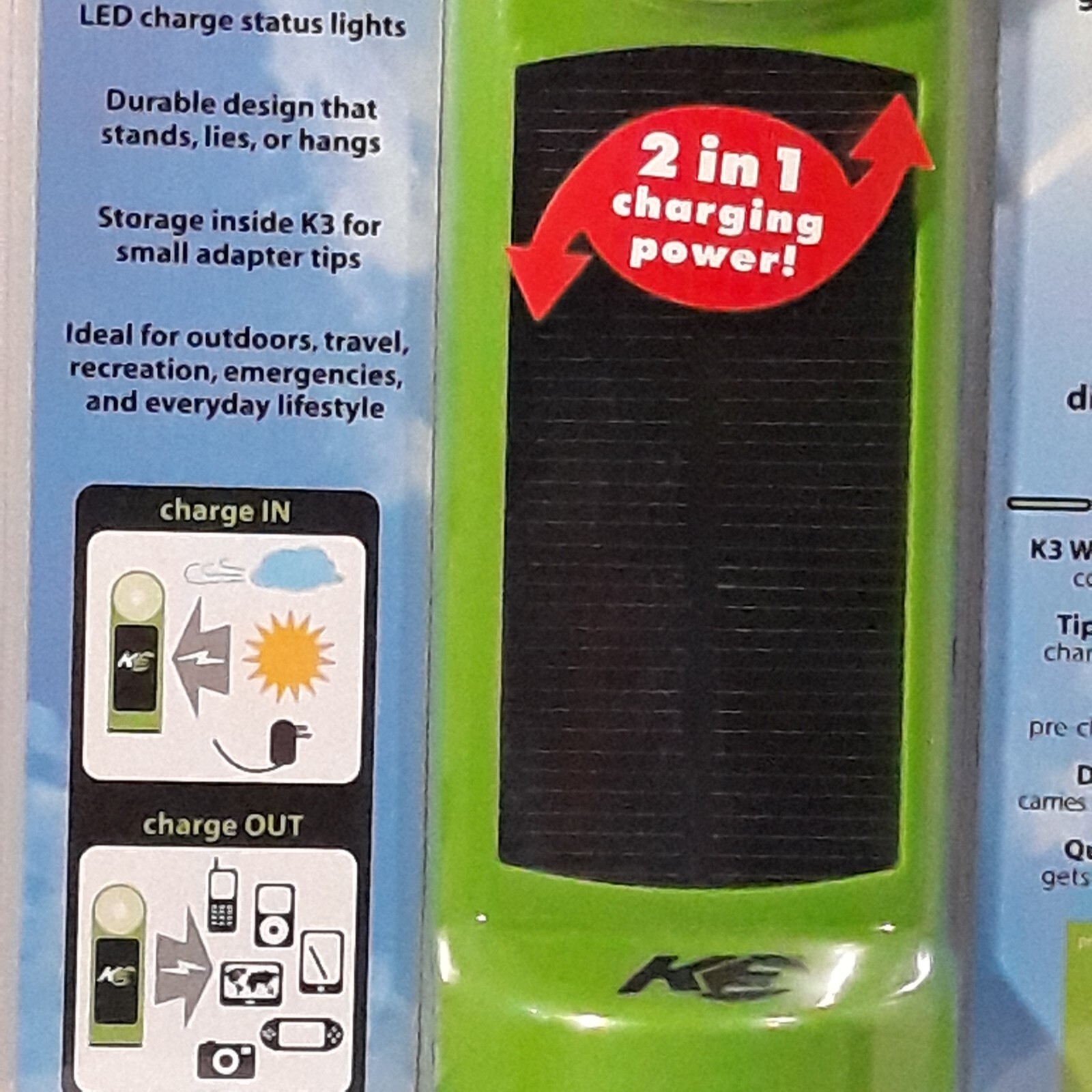 K3 Kinesis Wind & Solar Device Charger 2 In 1 Indoor/outdoor USB In/out Charging