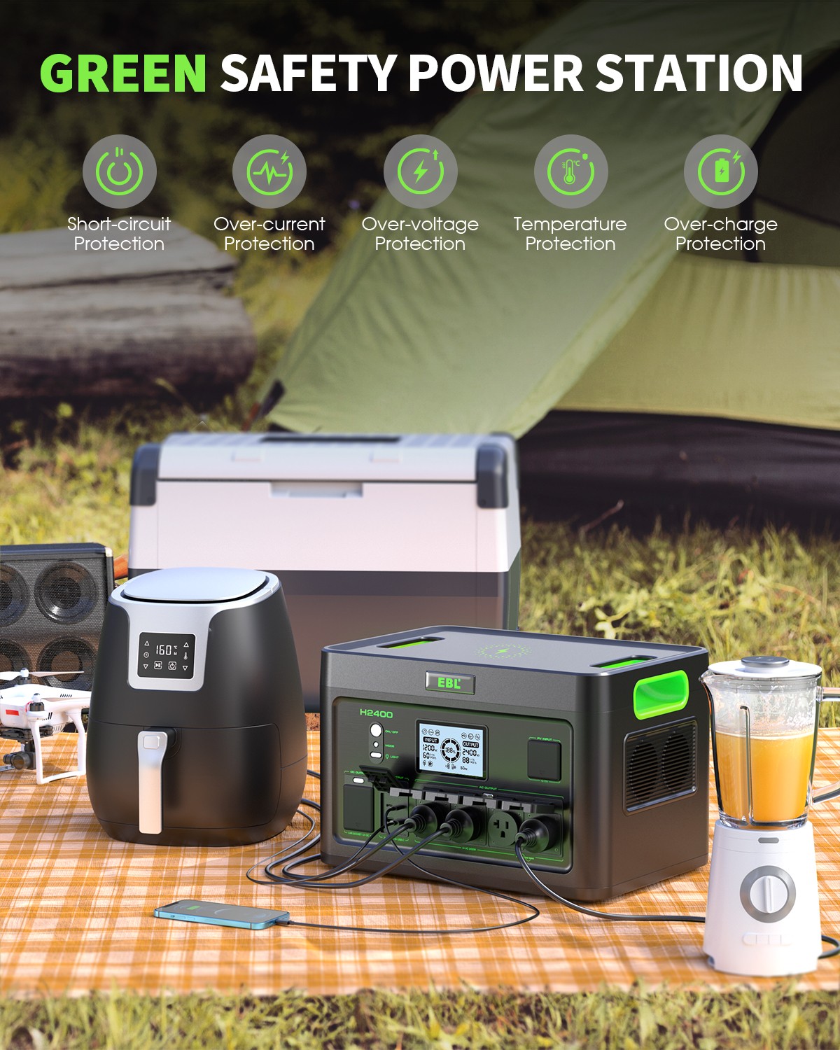 Portable Power Station 2400W for Home Backup Power Outages and Outdoor Camping