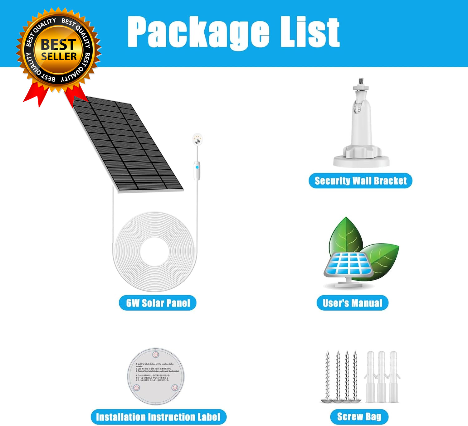 6W Solar Panel Compatible with Google Nest Camera Outdoor & Indoor