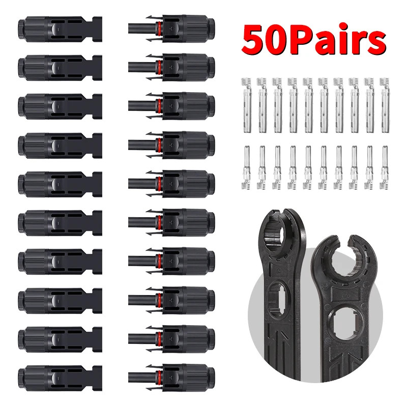 50 Pairs PV Connector 1000V DC 30A Male Female for 2.5/4/6mm² For Solar Cable