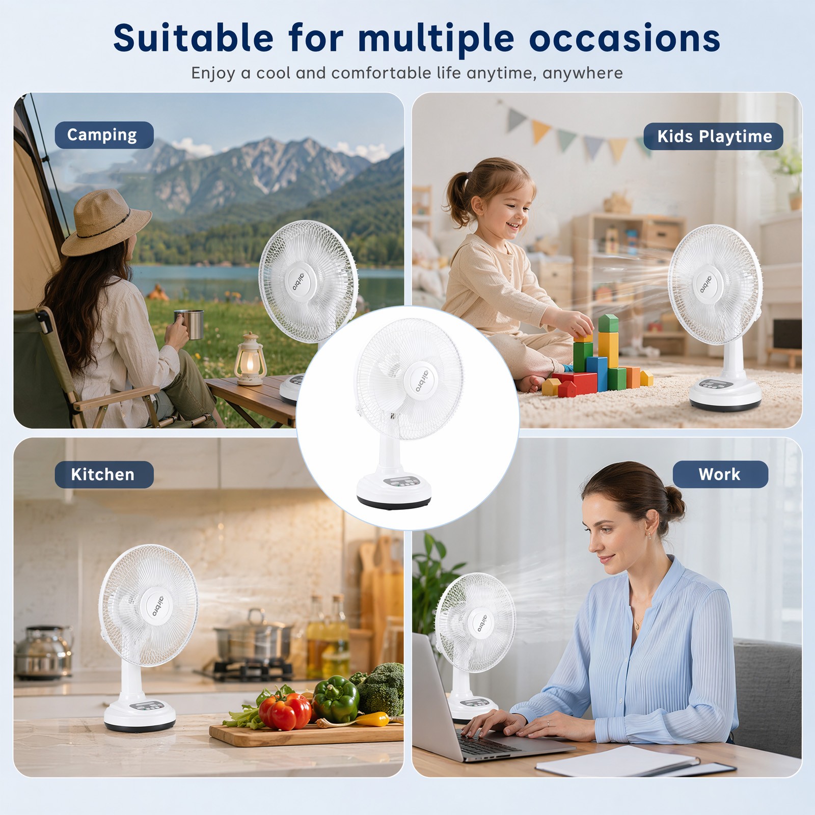 12” Table Fan 2-Speed Solar Powered Rechargeable Camping Fan Emergency Prepare
