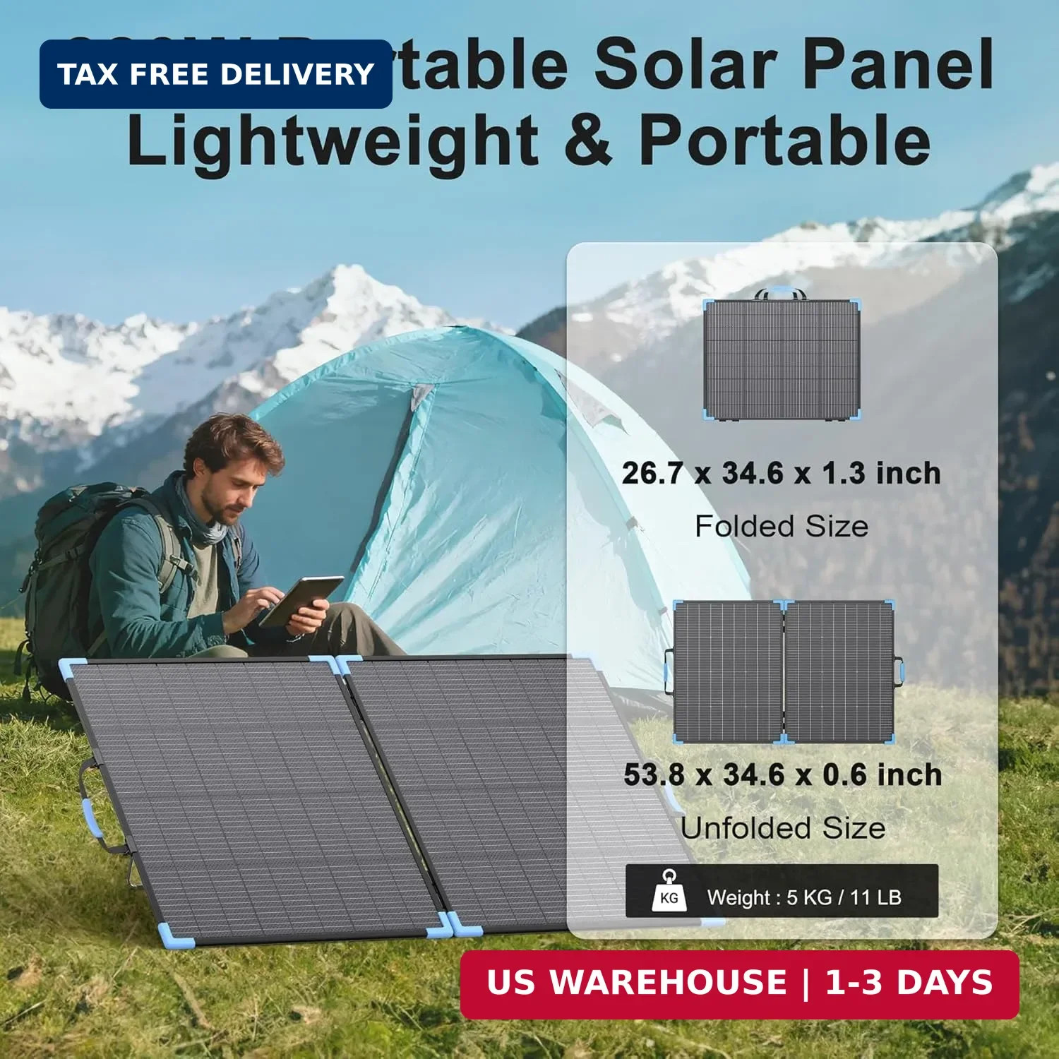 220W Bifacial Portable Solar Panel for Power Station, 23.5% High Efficiency ETFE