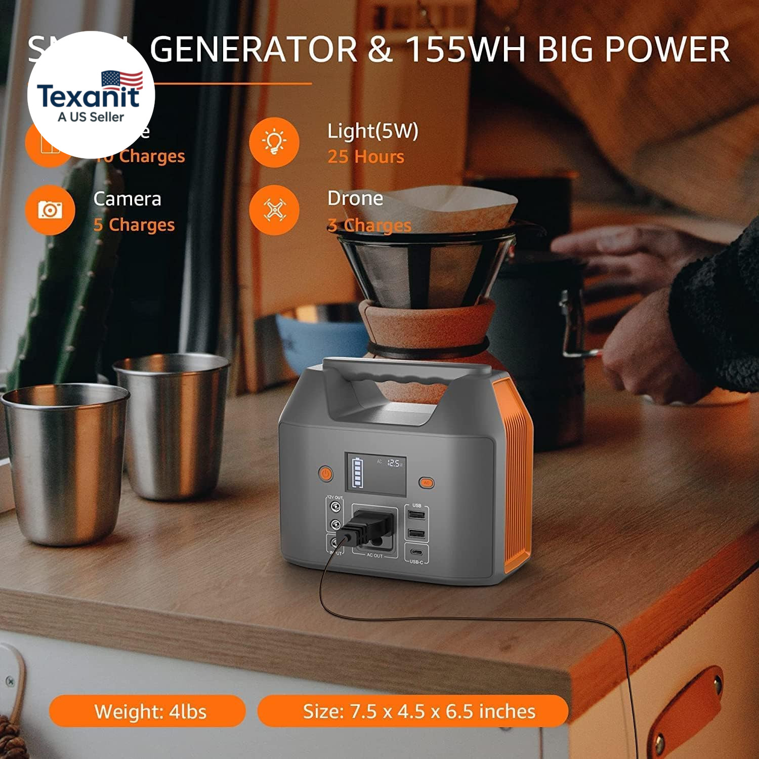 Portable Power Station 150W 155Wh Solar Generator 110V 42000Mah Portable Power B
