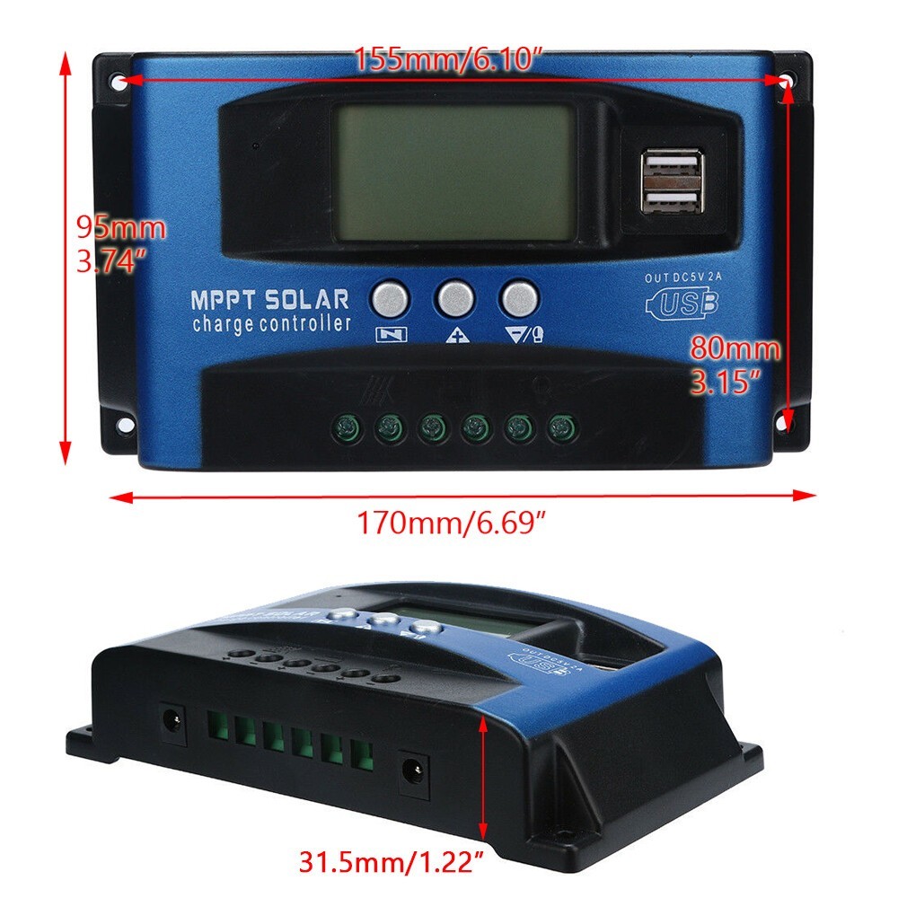 Solar Panel Regulator MPPT Dual USB 12V-24V Auto Focus Charge Controller 30A UE