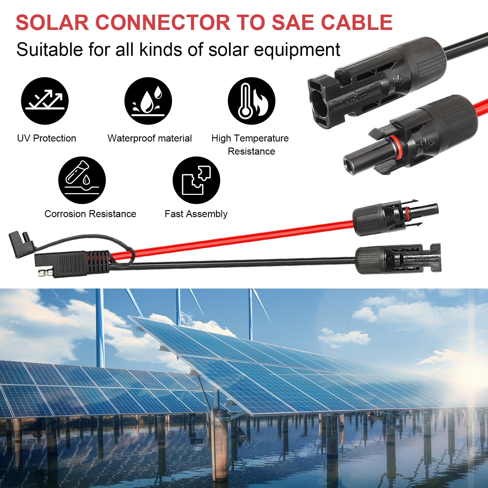 Solar Panel to SAE Adapter Cable – 6FT 10AWG Solar Extension Cable for RV Sol…