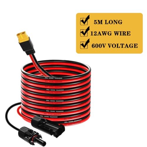 Solar to XT60 Charge Extension Cable – 12AWG – 16.4FT Solar to XT60 Adapter