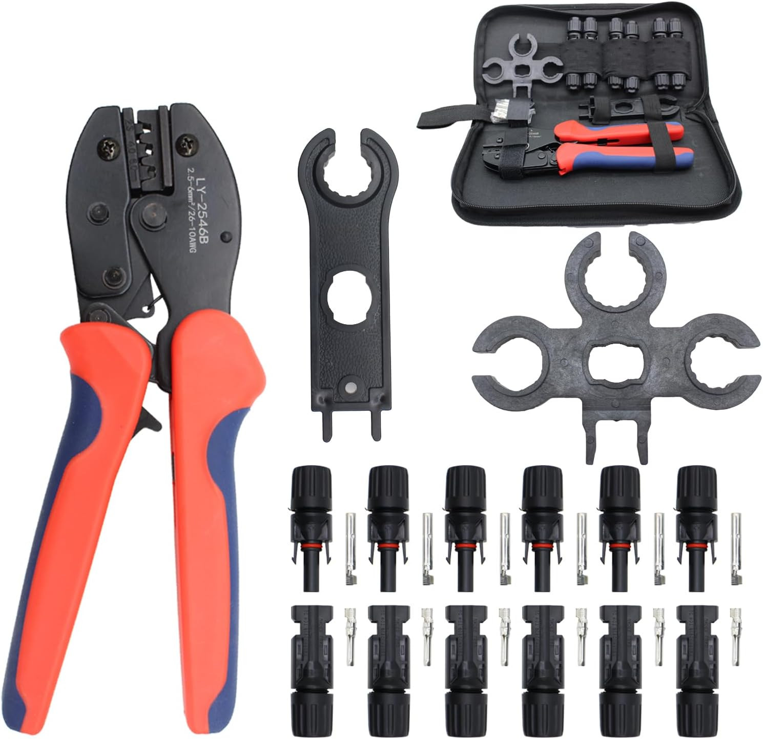 MC-4 Connector Kit, Solar Cable Connector Kit, 6 Pairs of Solar Connectors, 2 Sp
