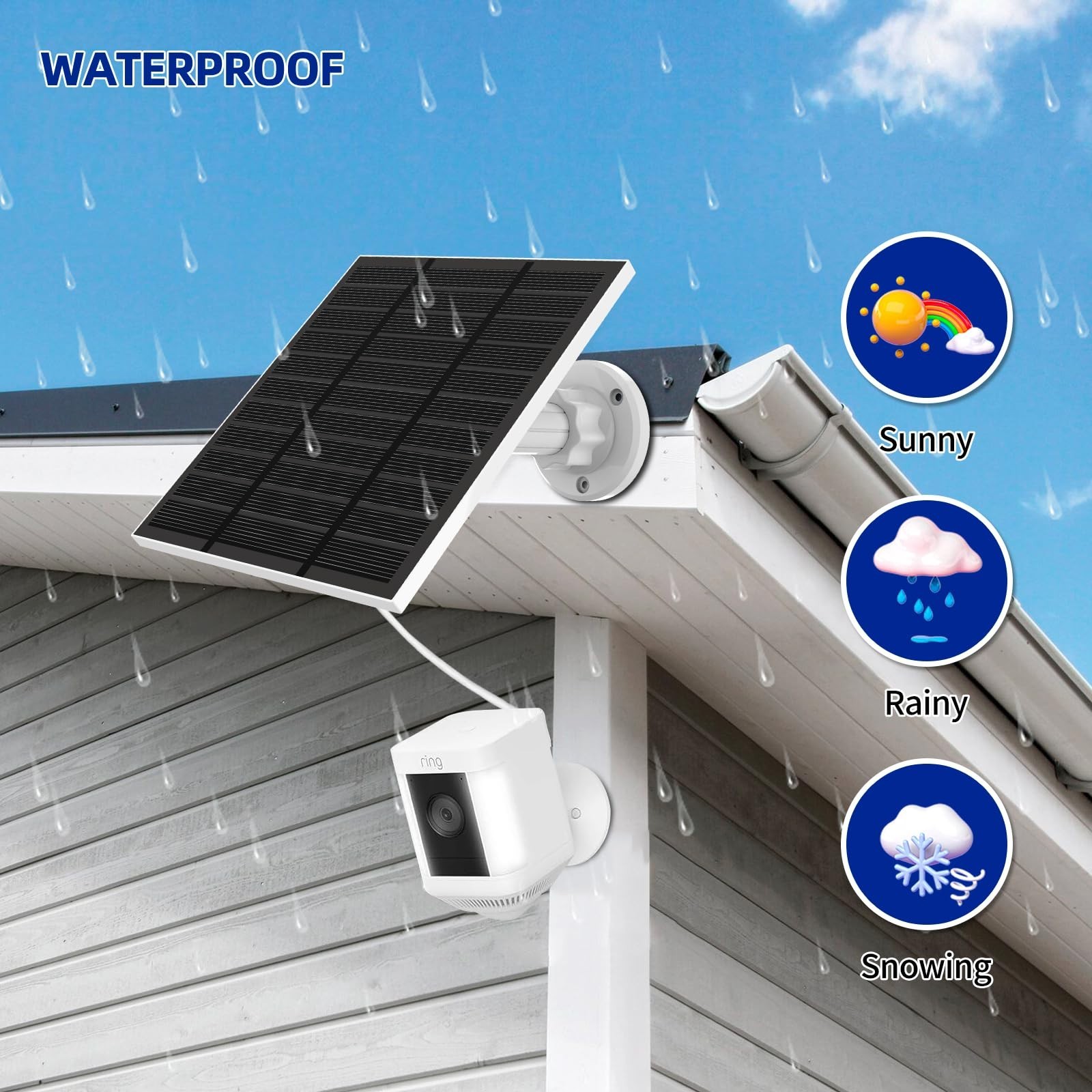 5W 5V Solar Panel Charger for Wireless Outdoor Cameras, USB-C, Waterproof IP65,