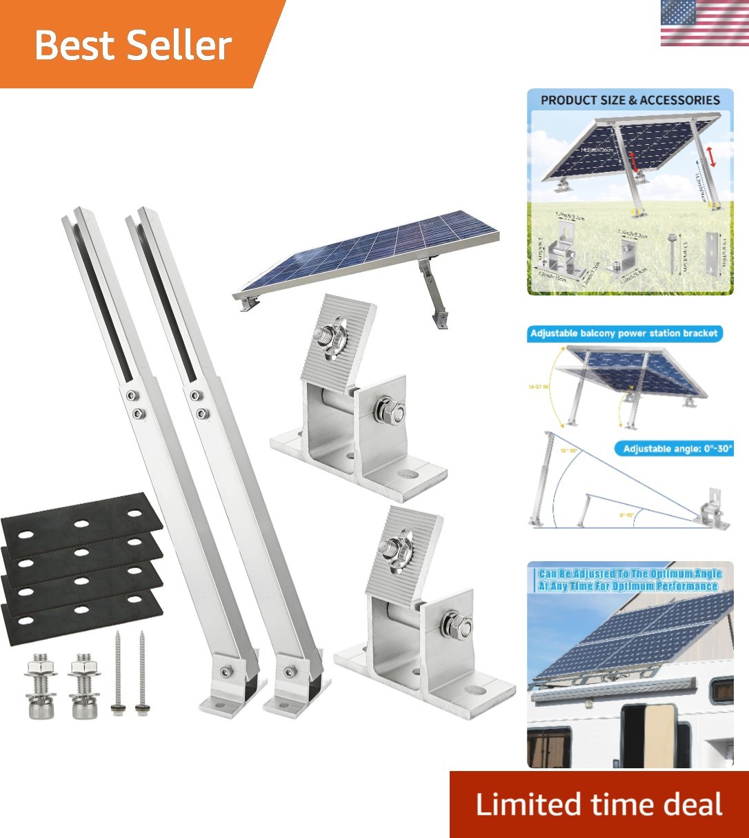 14-27 IN Adjustable Solar Panel Mount Aluminum Alloy Solar Panel Mounting | S…