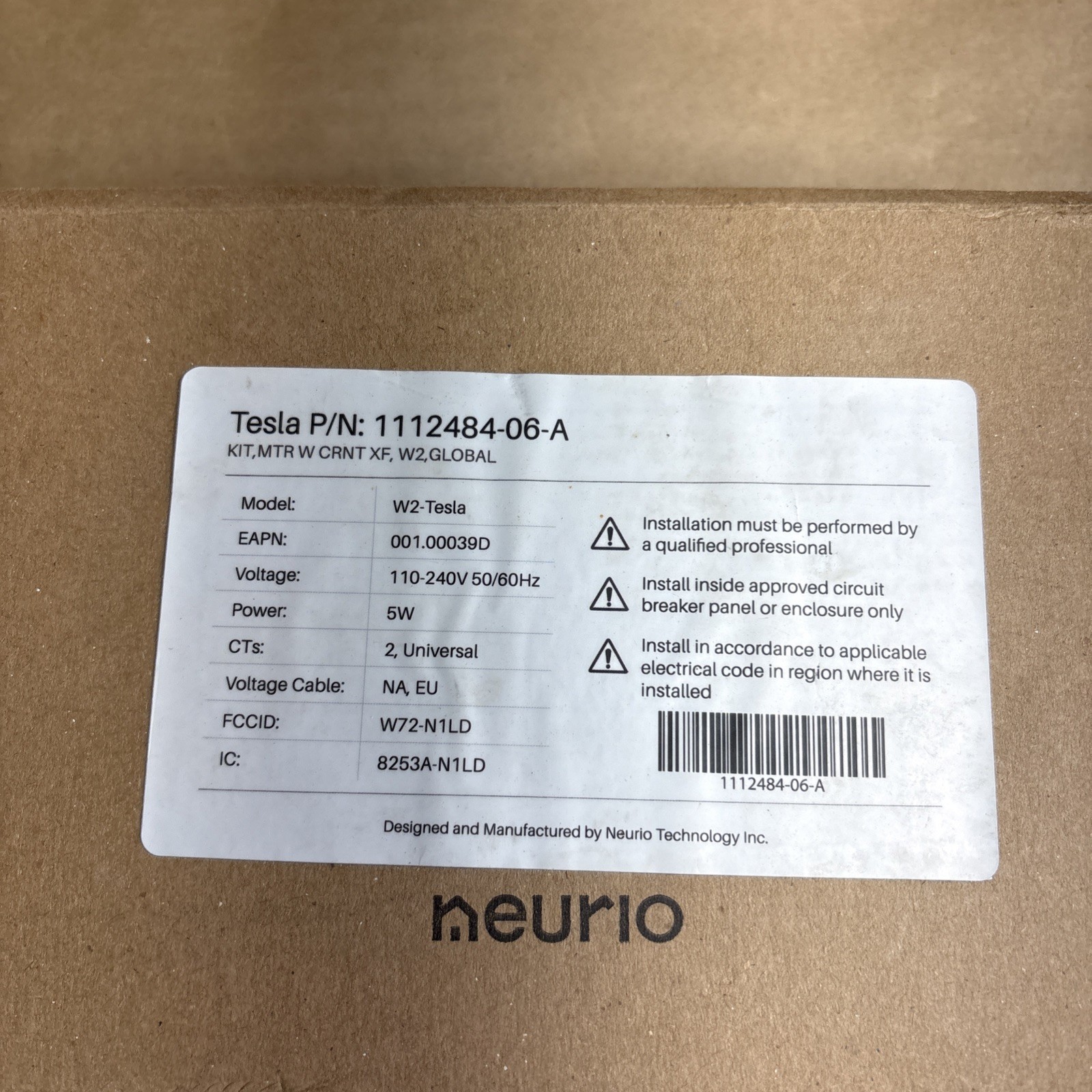 NEW IN BOX: TESLA 1112484-06-A Neurio 110-240V 5W