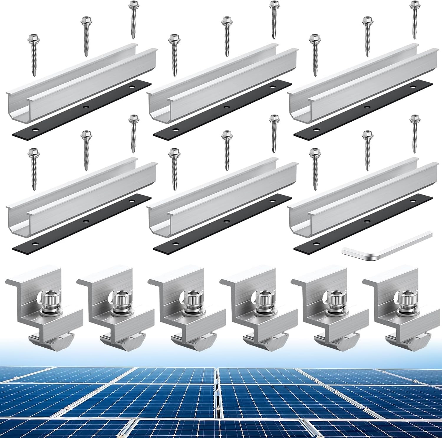 Solar Panel Bracket Kit, 6 Pcs 7.87 in Aluminium Solar Panel Mounting Rail 30Mm/