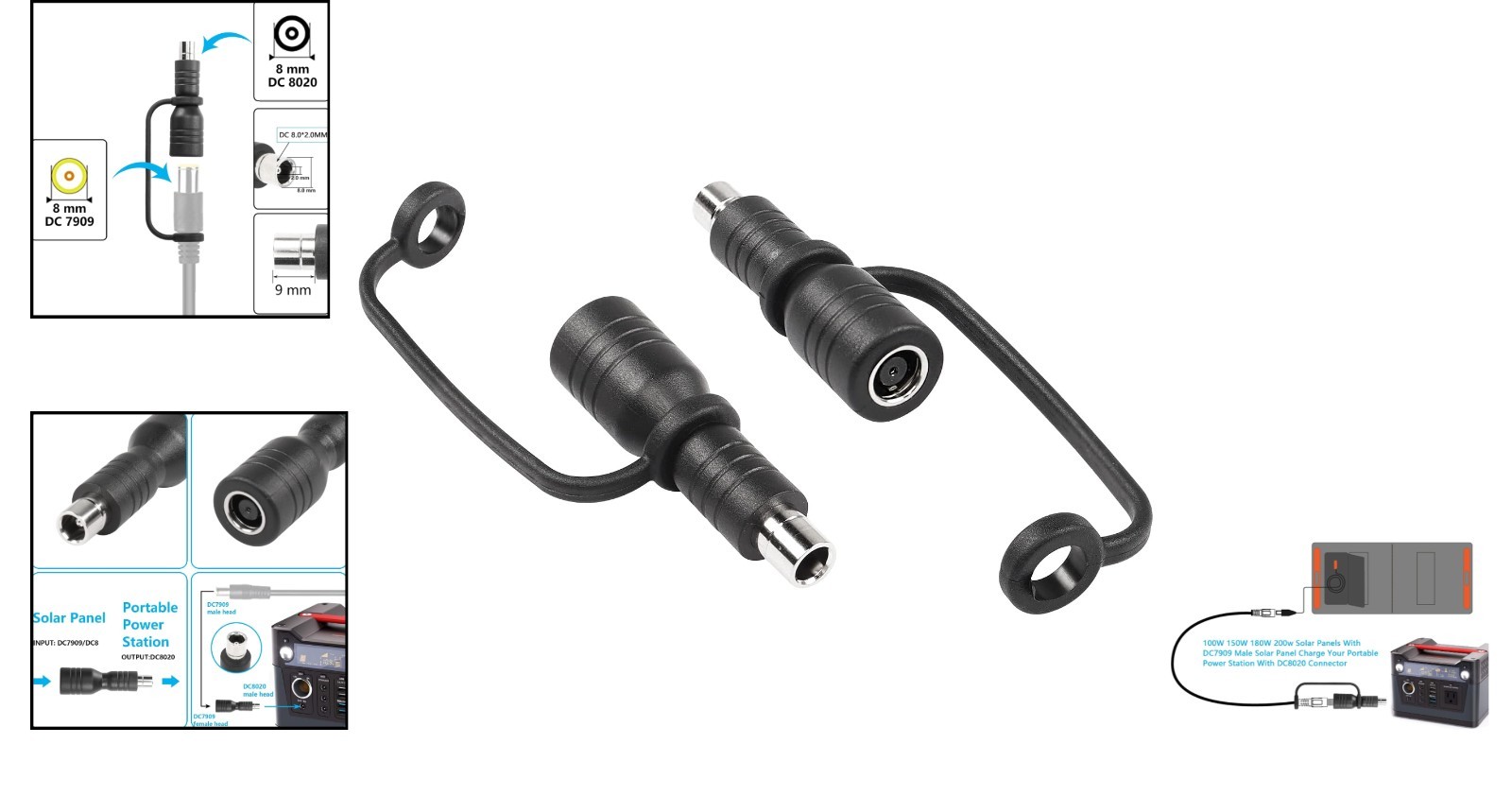 Effortless DC7909 to DC8020 Solar Panel Adapter – Compatible with Explorer 1500