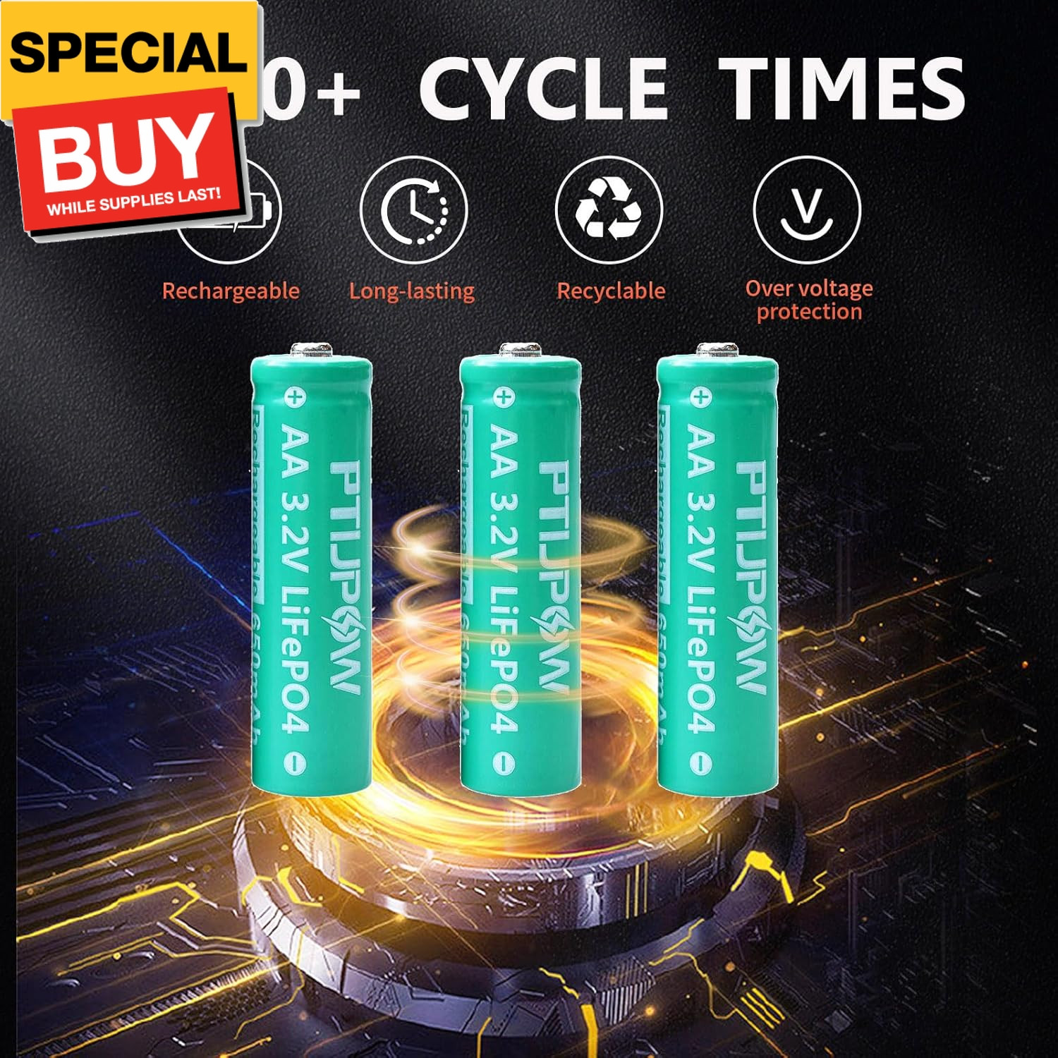 AA 3.2V LiFePo4 650mAh Solar Battery, AA 3.2V Lithium Iron Phosphate Rechargeabl
