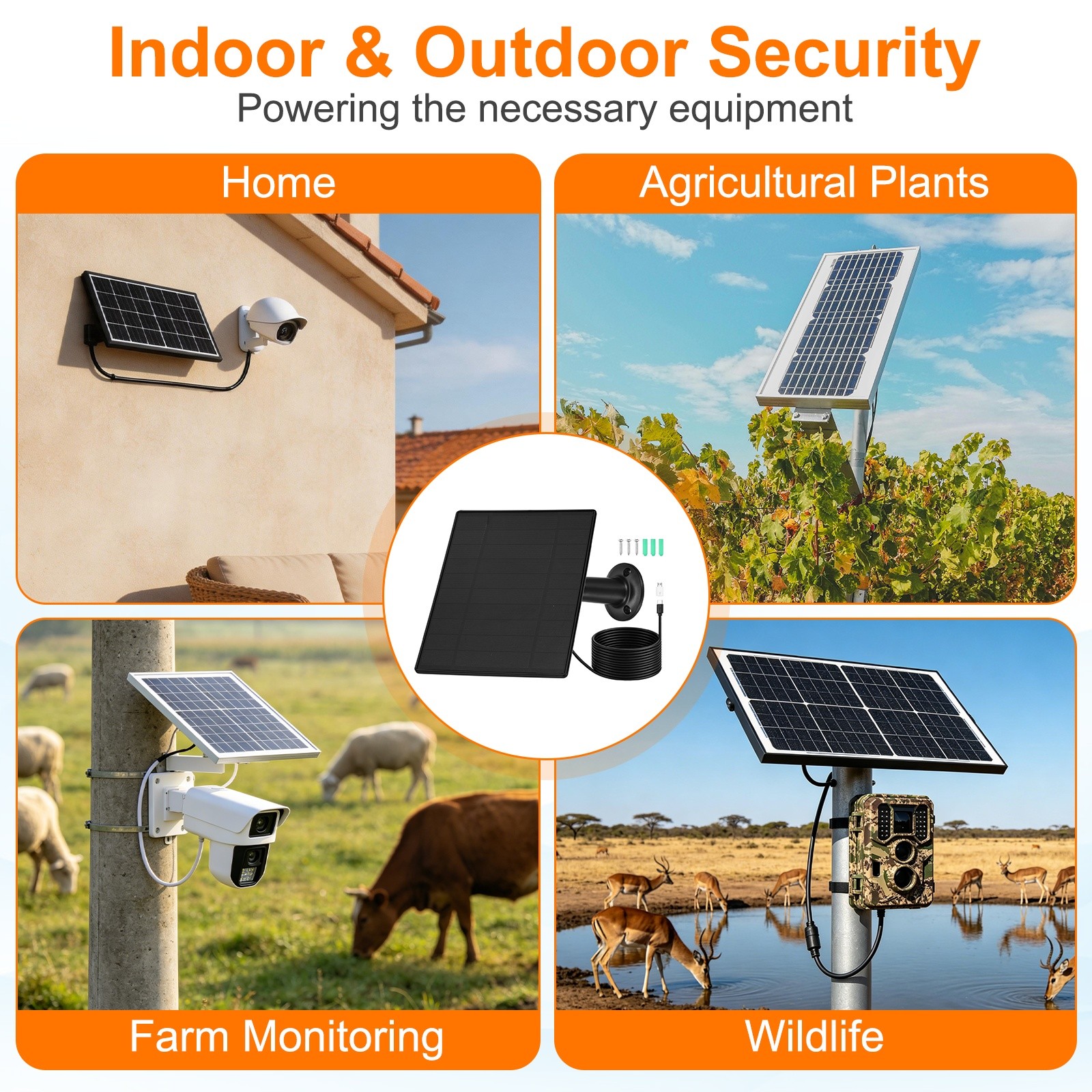 2 Pack of 5V 6W Solar Panel, Waterproof Dual Type-C/USB Solar Charger, Black