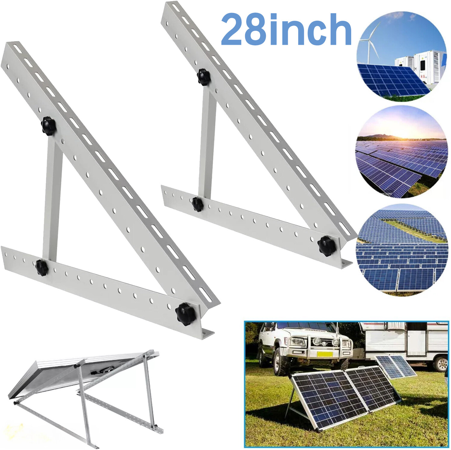 28INCH Solar Panel RV Tilt Mount Brackets Flat Surface Adjustable Frame for Roof