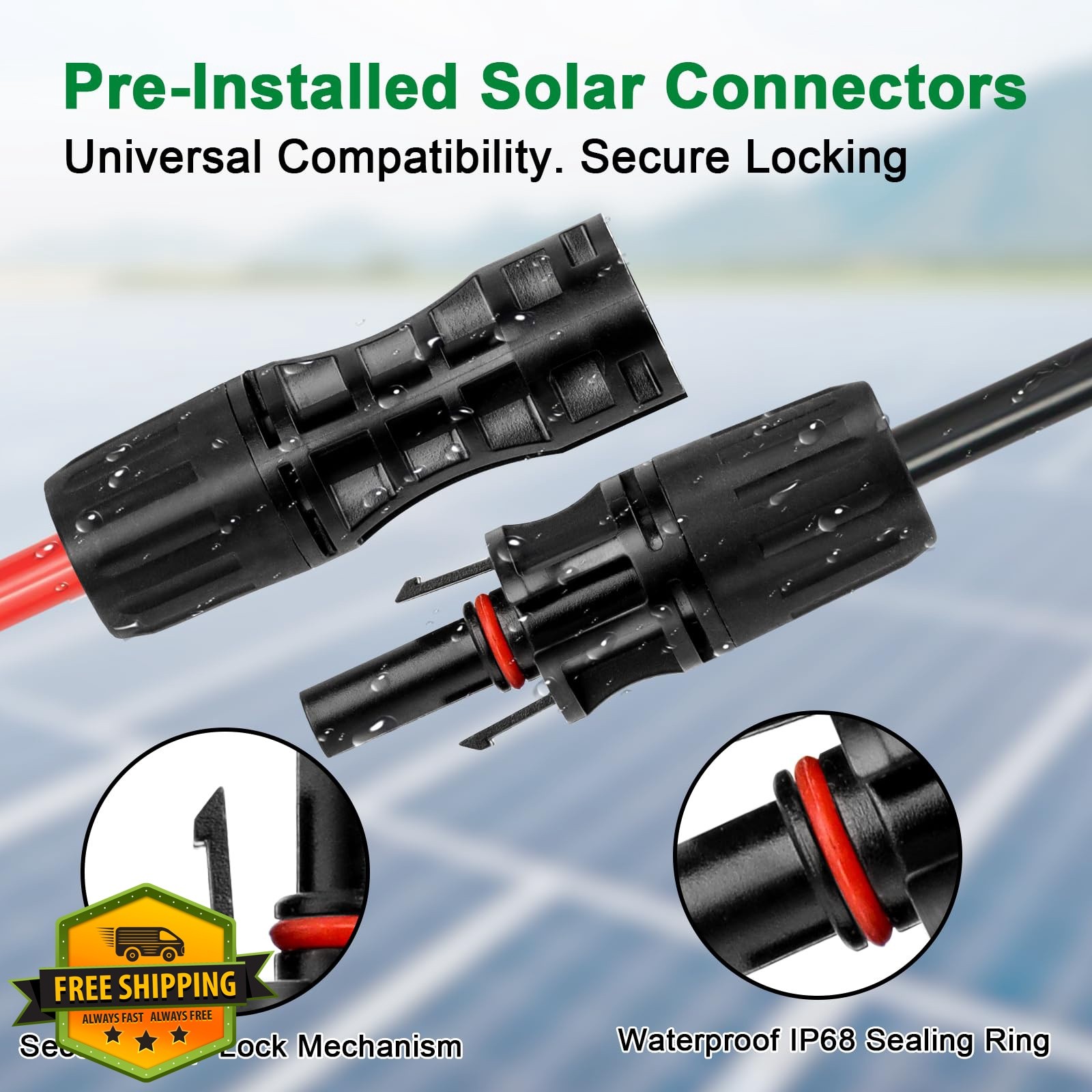 XRDS-RF Solar Extension Cable 8AWG 50FT 2-Pack Red Black