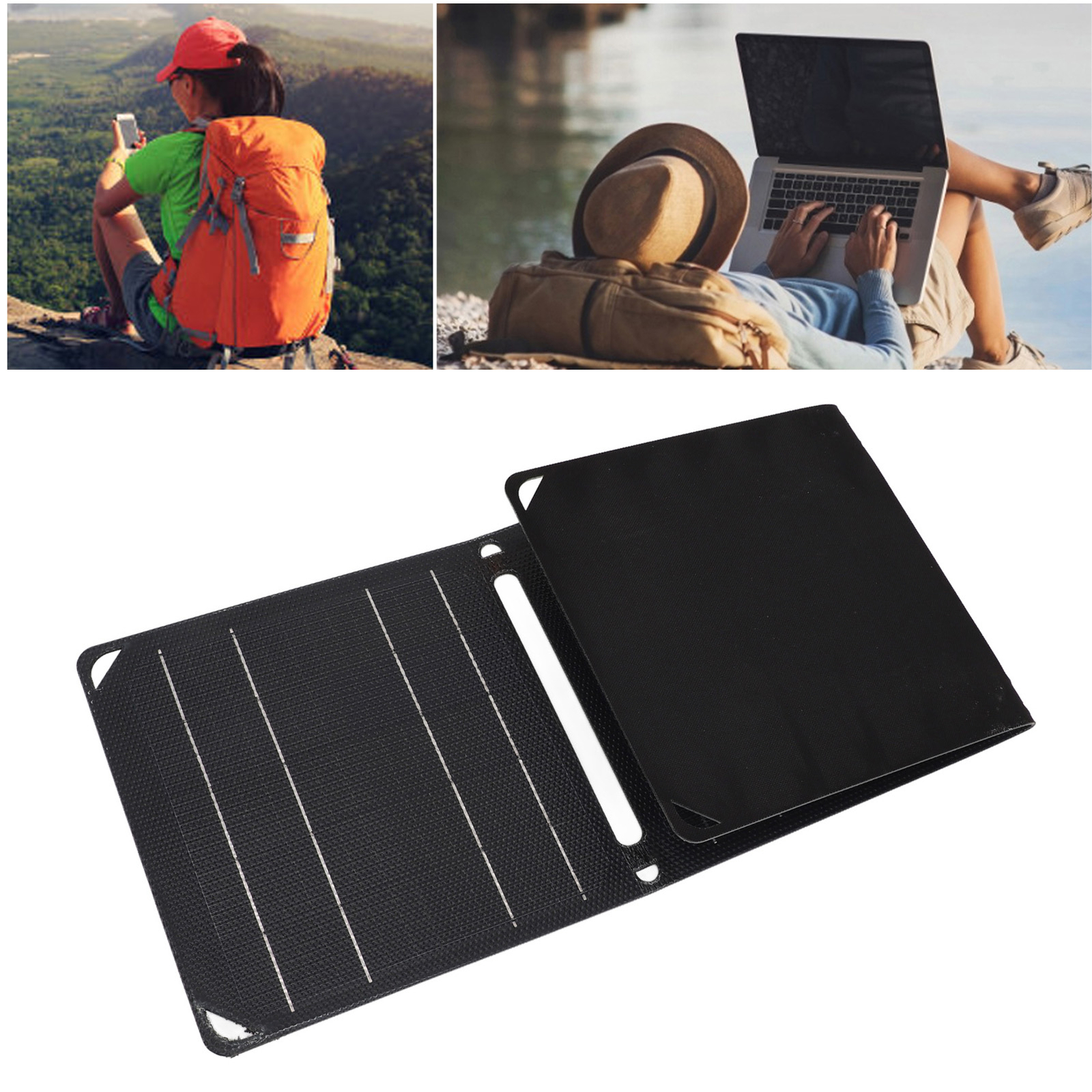 21W Portable Solar Panel Foldable Dual USB Charger For Phone Power Station Black
