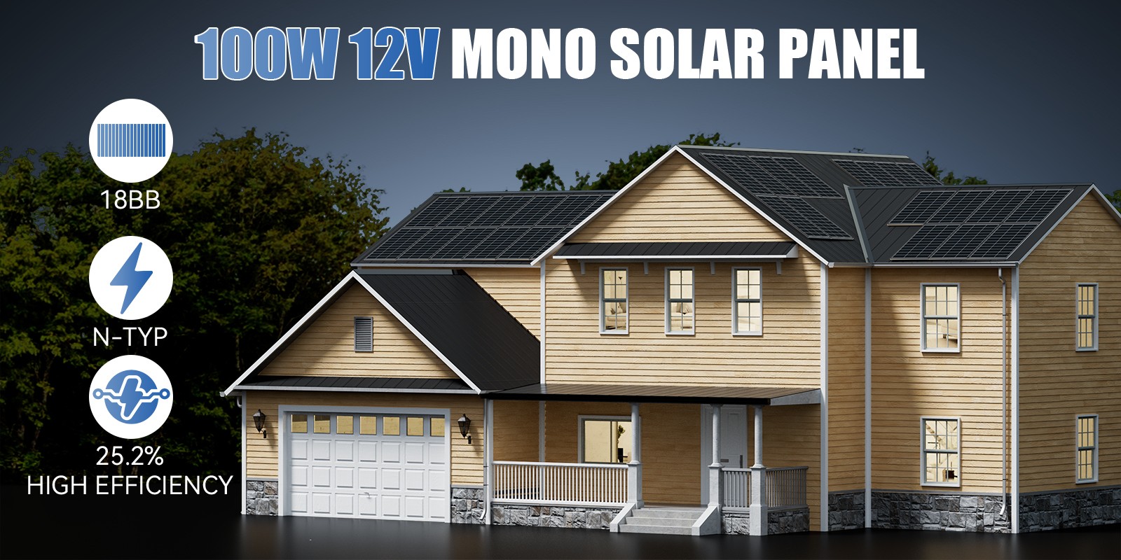 12V 100W Watt Monocrystalline Solar Panel N-Type 18BB RV Camping Home Off Grid