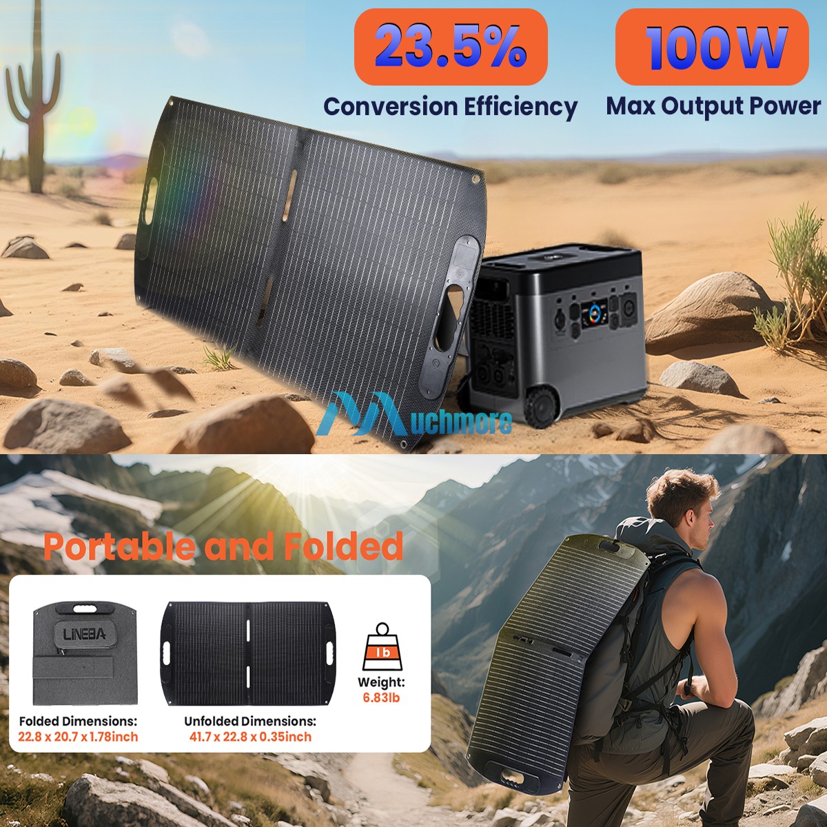 100/200W Foldable Monocrystalline Solar Panel Type-C/USB/DC For Camping RVs Boat