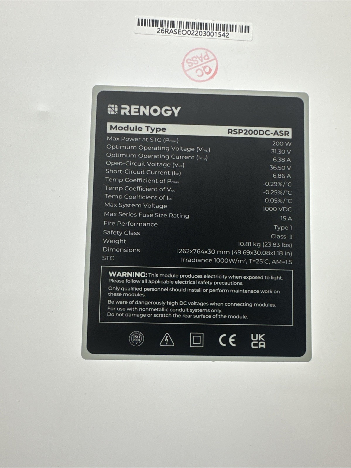 Renogy Solar Panel 200W Watt 24V Monocrystalline PV Off-Grid Power Module