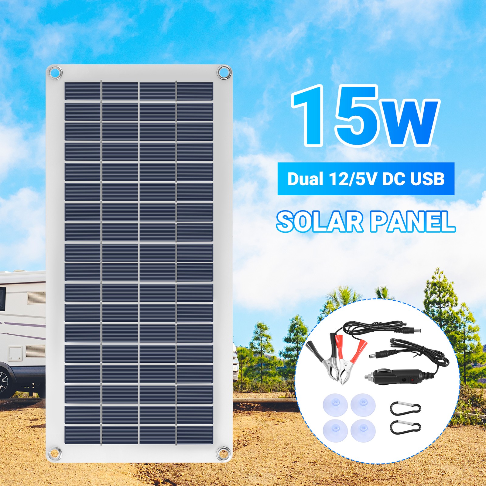 15W Solar Panel 12-18V Solar Cell Solar Panel for Phone RV Car MP3 PAD 5876