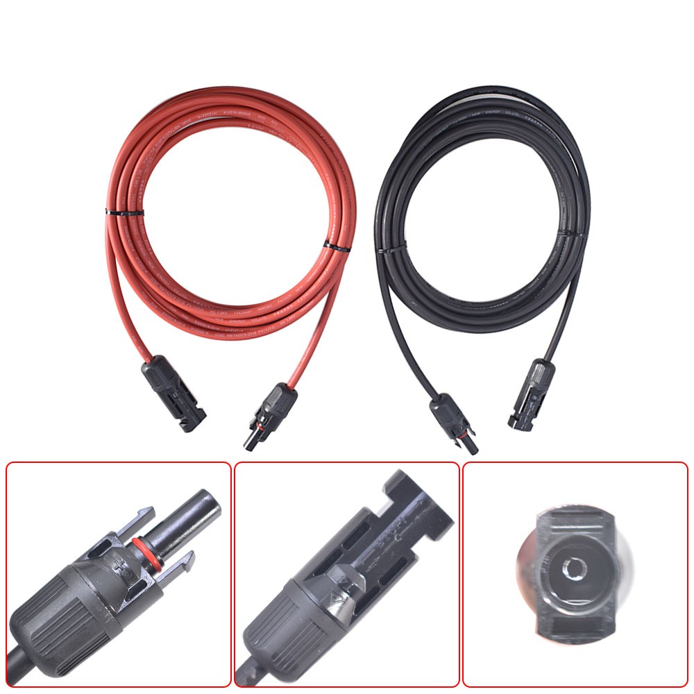 1Pair Solar Panel Extension Cable Wire Connector 12AWG 10ft Black + Red