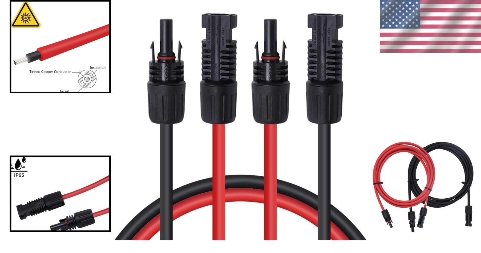 Durable 20FT UV Resistant Solar Panel Extension Cable – Male & Female Connectors