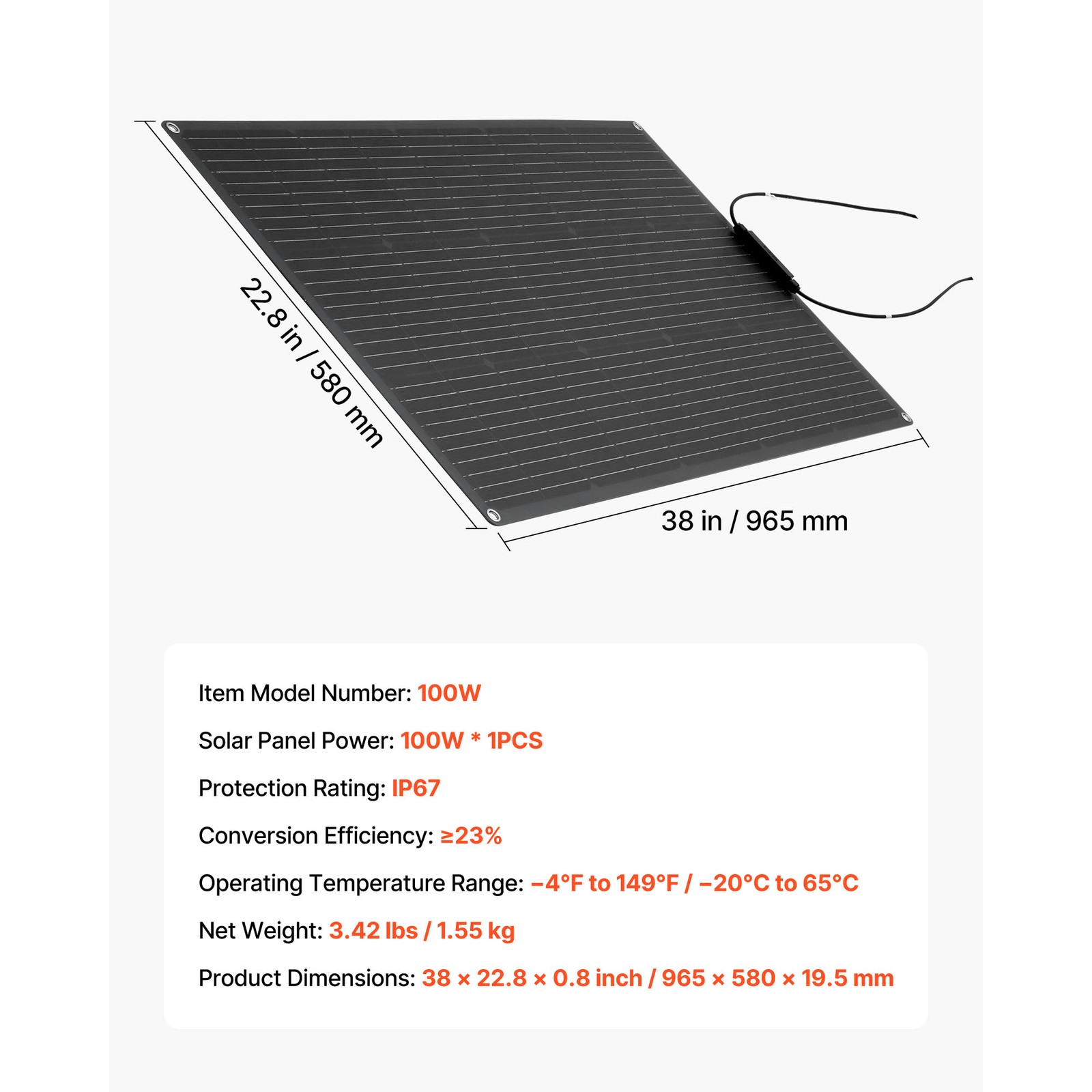 Uimoso Flexible 100W Solar Panel – Bendable Monocrystalline Off-Grid Charger