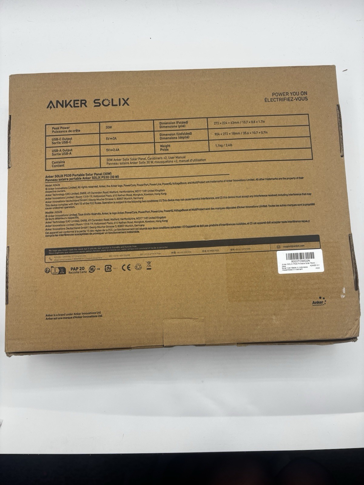 Anker Solix PS30 Solar Panel 30W Foldable Portable Solar Charger 2-Ports
