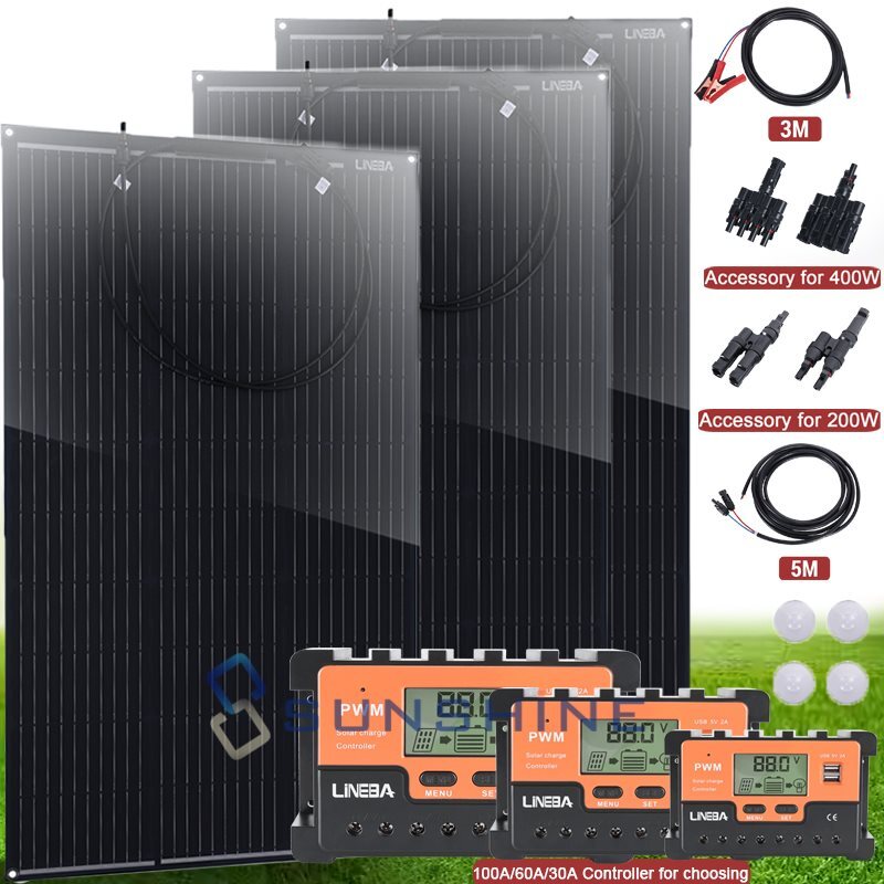 400W Flexible Solar Panel Mono Ultra Thin Power Camping Home RV Battery Charge