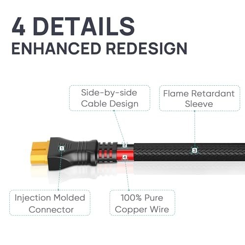 XT60 Extension Cable 12AWG 6FT – Male to Female Adapter, Flame Retardant Sleeve,