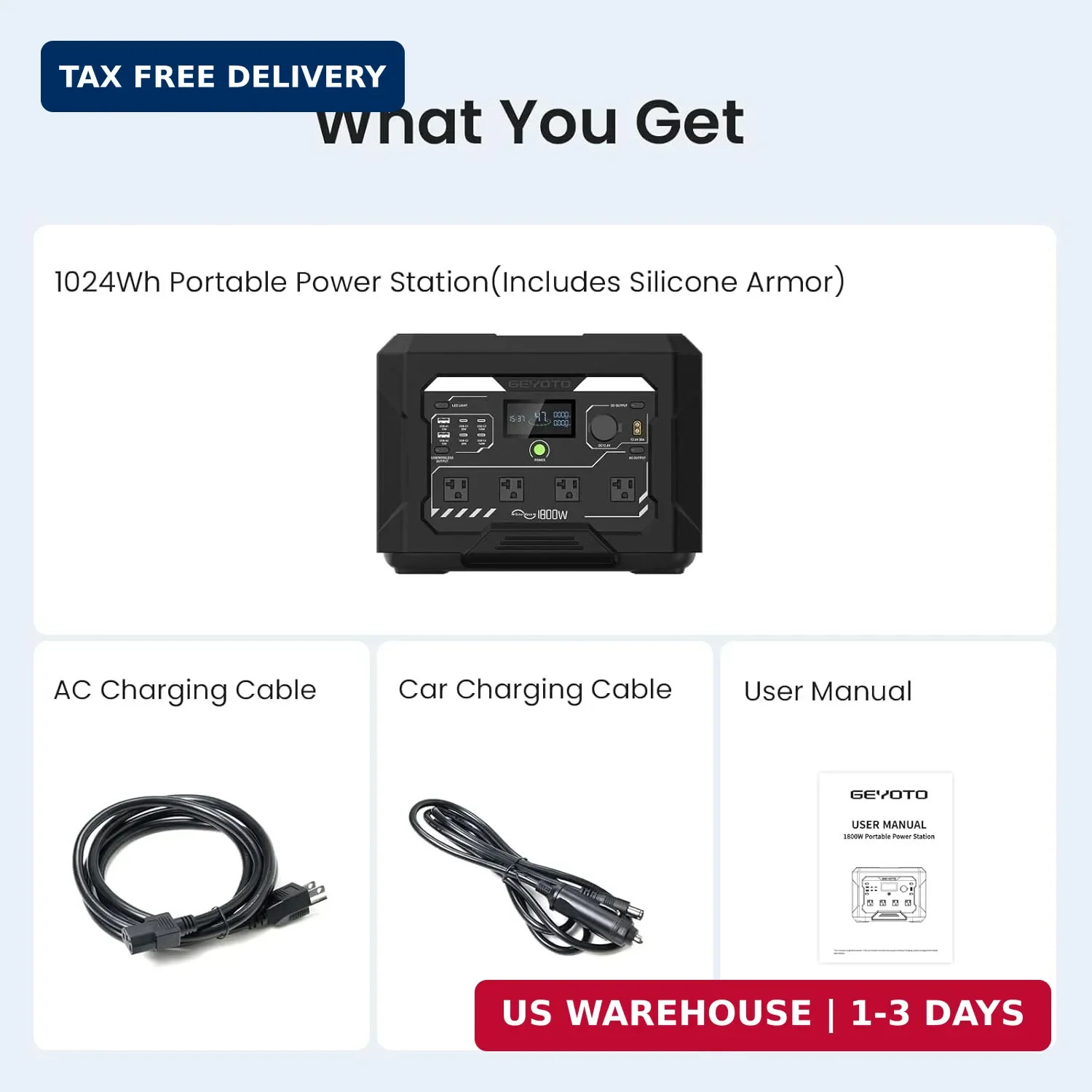 N1000 Portable Power Station 1024Wh, 1800W Fast Charging to 80% in 43Min, 3000W