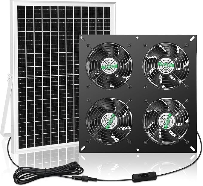 Solar Fan Kit 25W 4 Panel Outdoor Ventilation for Greenhouse Chicken Coop Shed
