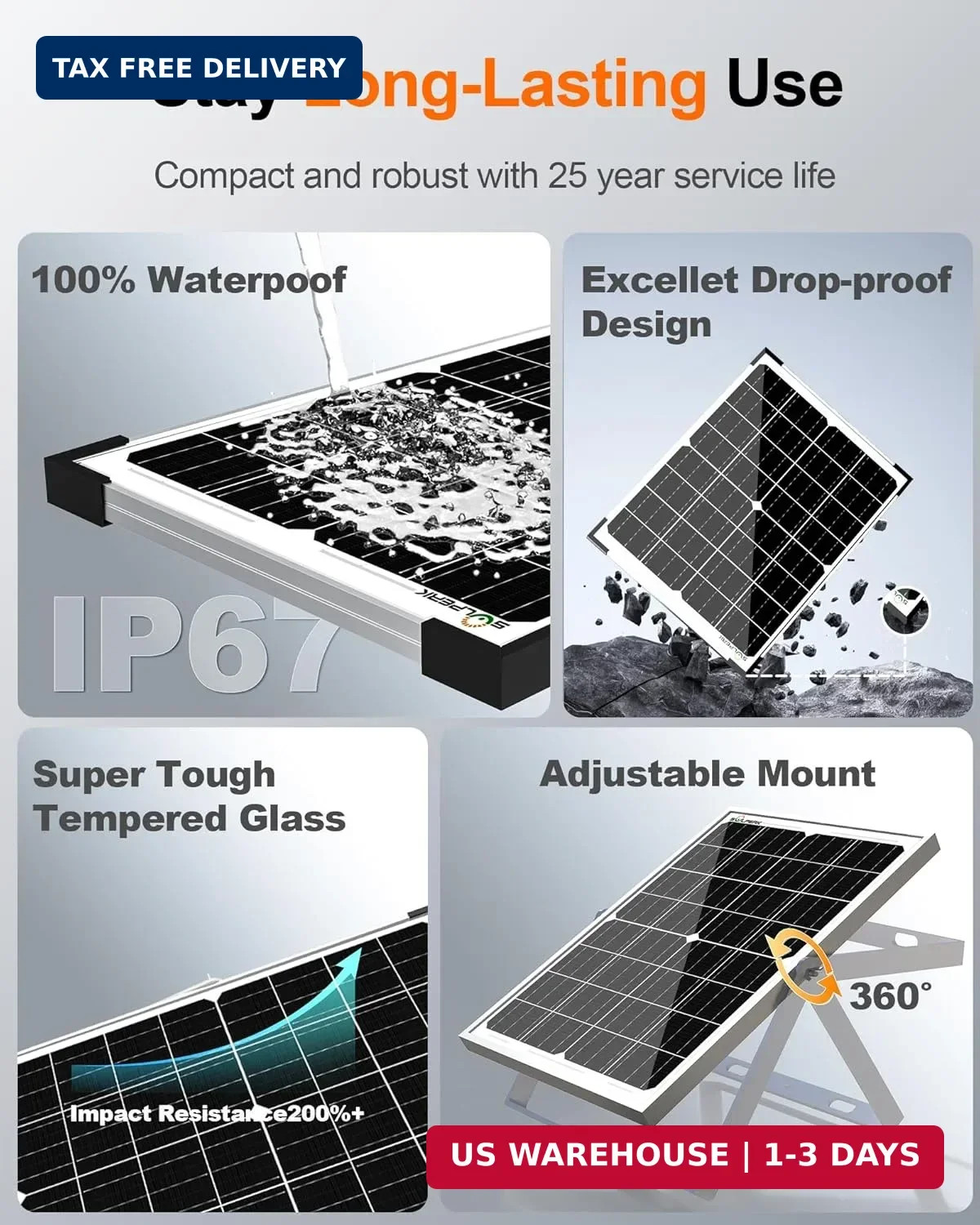 SOLPERK 12V 50W Solar Battery Charger, 2pcs 25W Solar Battery Maintainer+Waterpr