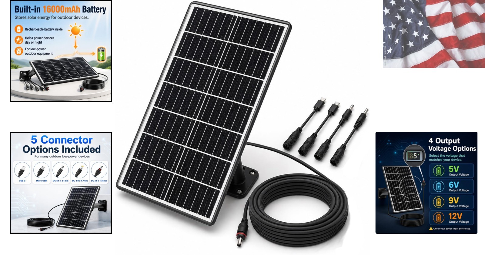 15W Solar Panel Kit with Built-in 16000mAh Battery Voltage: 5V/6V/9V/12V Curr…