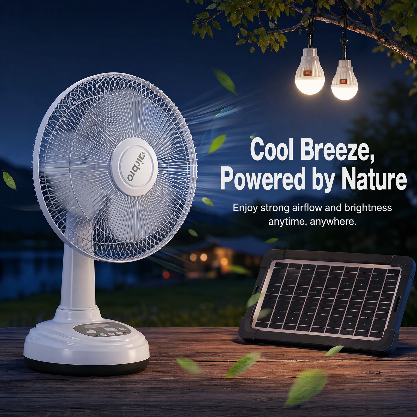 12” Table Fan 2-Speed Solar Powered Rechargeable Camping Fan Emergency Prepare