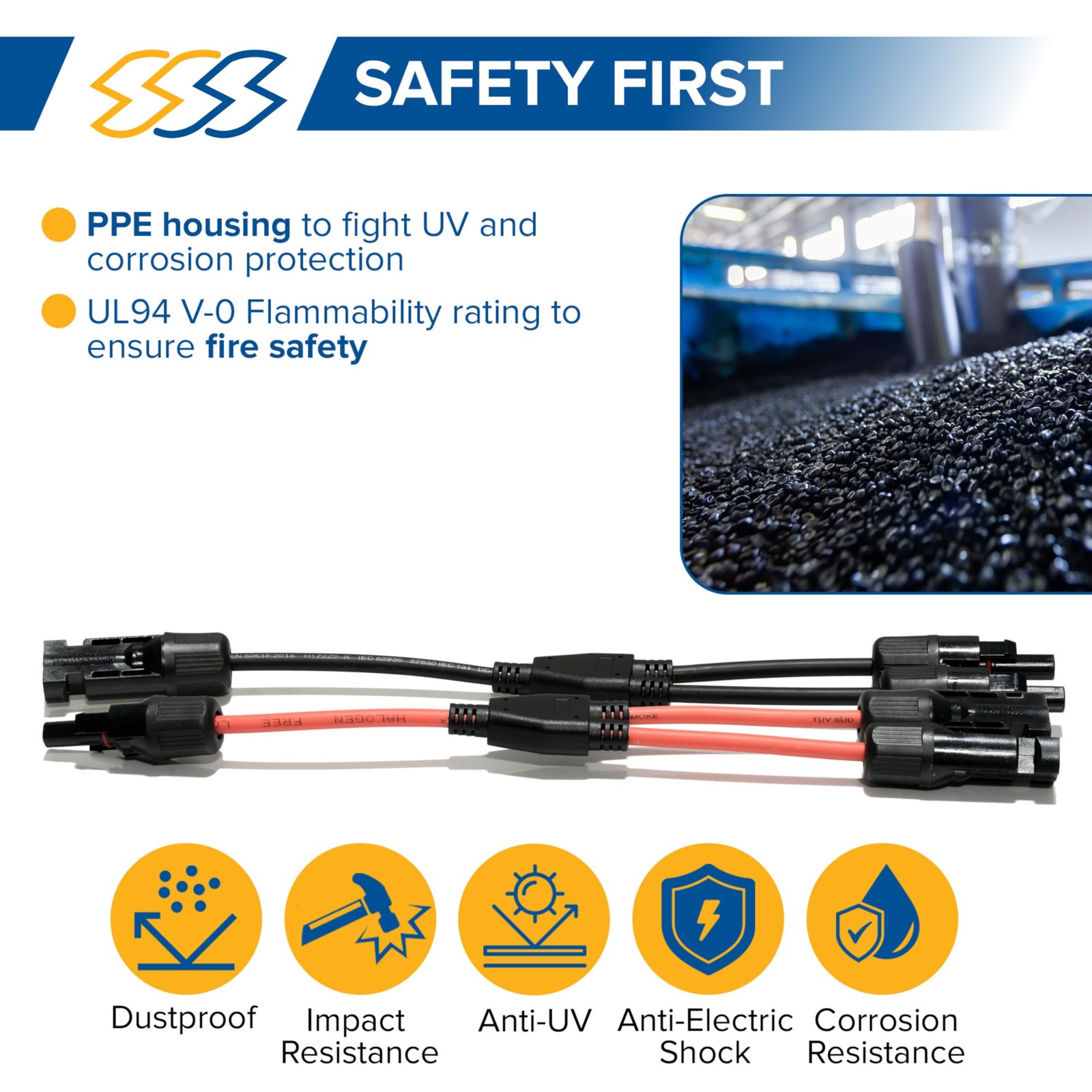 Solar Y Branch Connectors 2 Pack M F PV Wire 1000V HeavyDuty Waterproof
