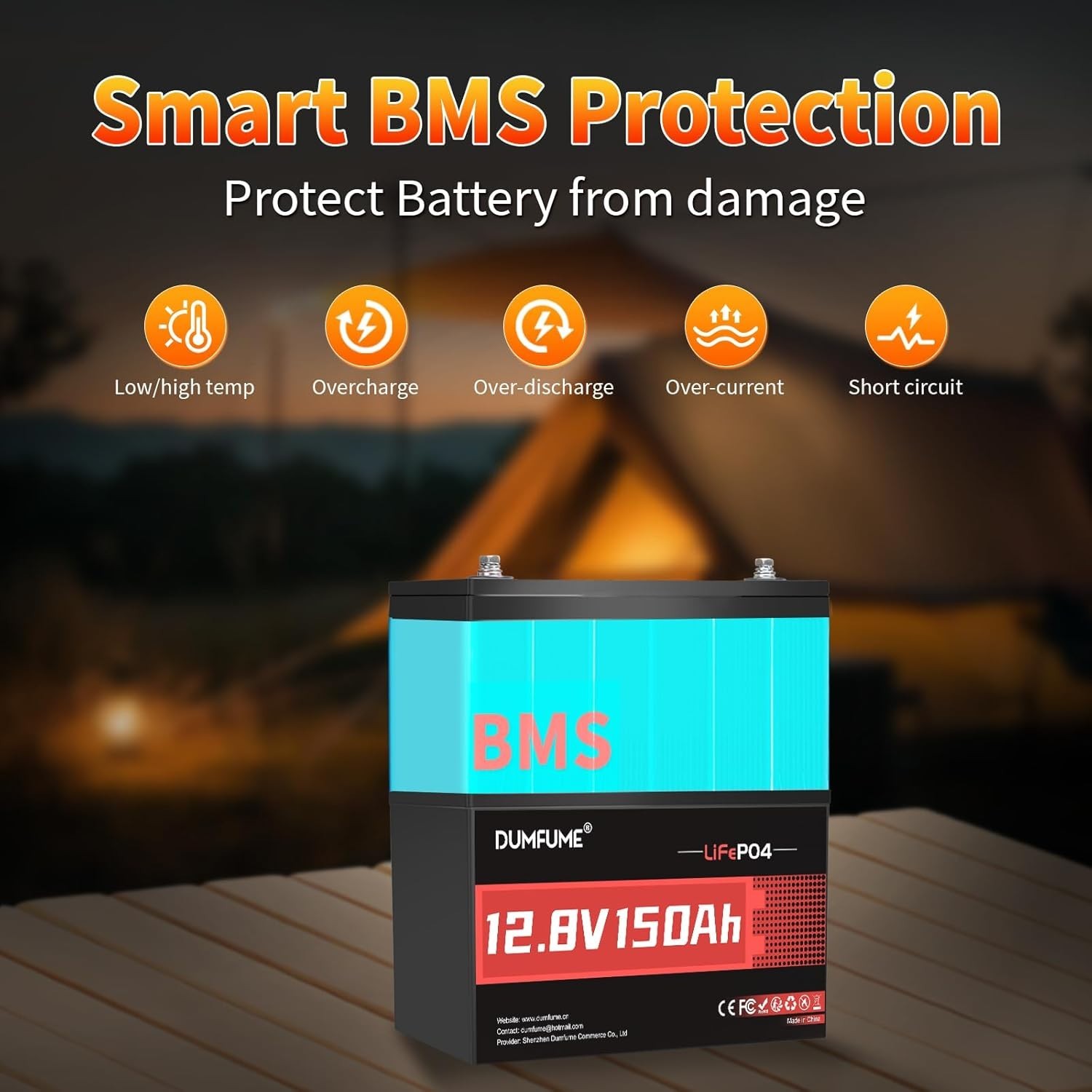 12V 150Ah LiFePO4 Lithium Battery 100A BMS, 1920Wh 8000+ Cycle for RVs Off-Grid