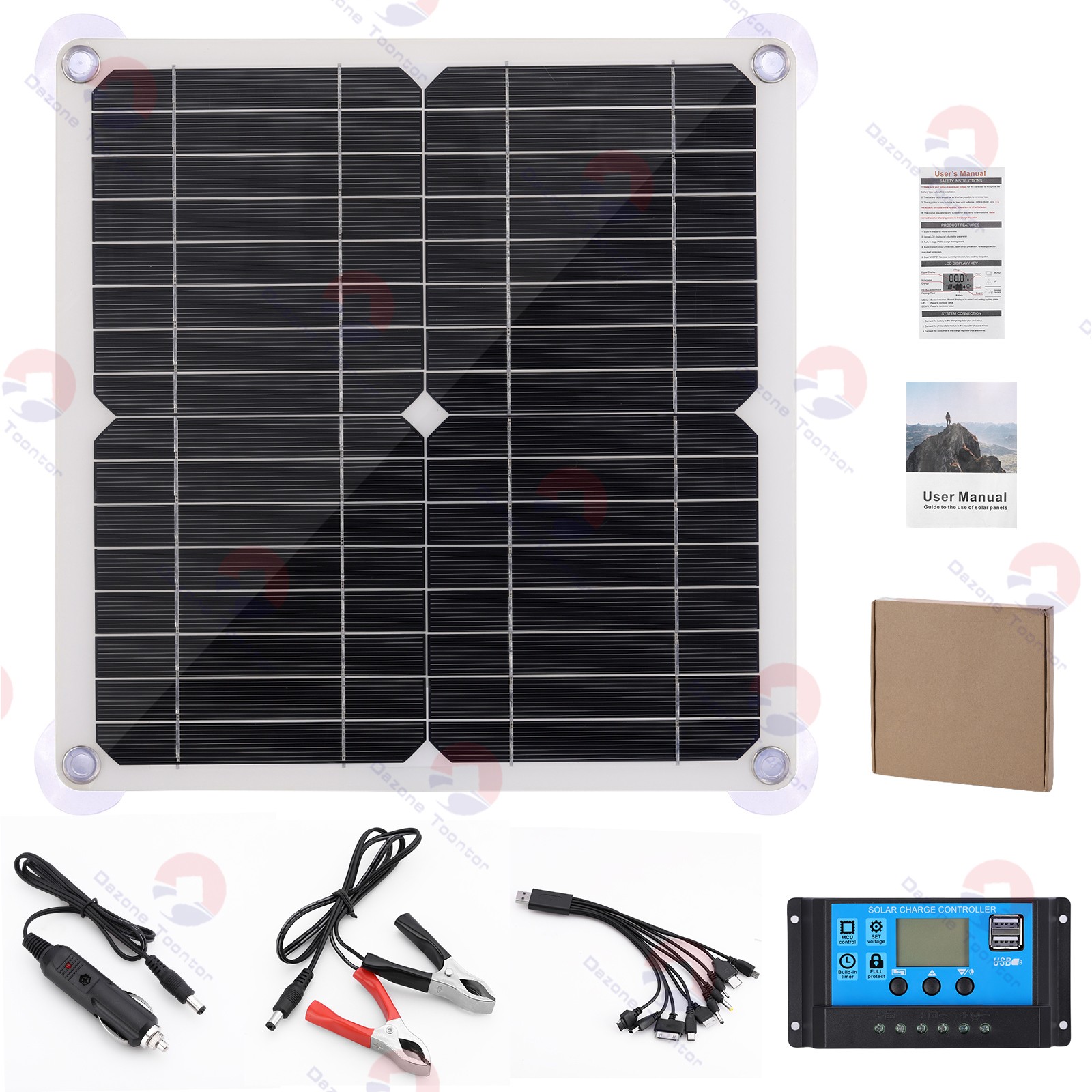 200W Solar Panel Kit 12V w/ 100A Solar Charge Controller USB Output for Outdoor