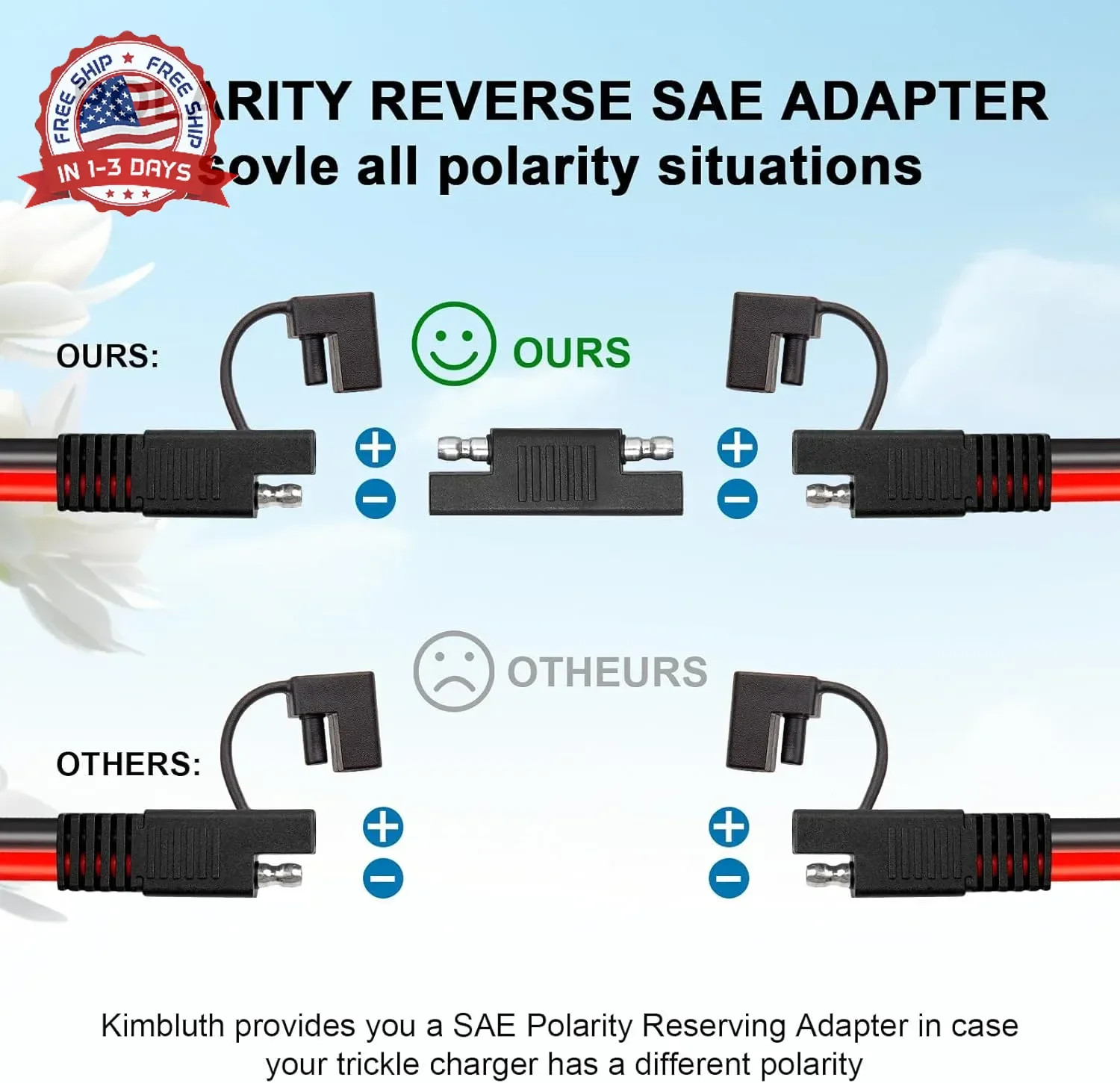 10AWG Solar Panel to SAE Adapter Cable 3FT SAE Plug Cable PV Solar Extension Wir