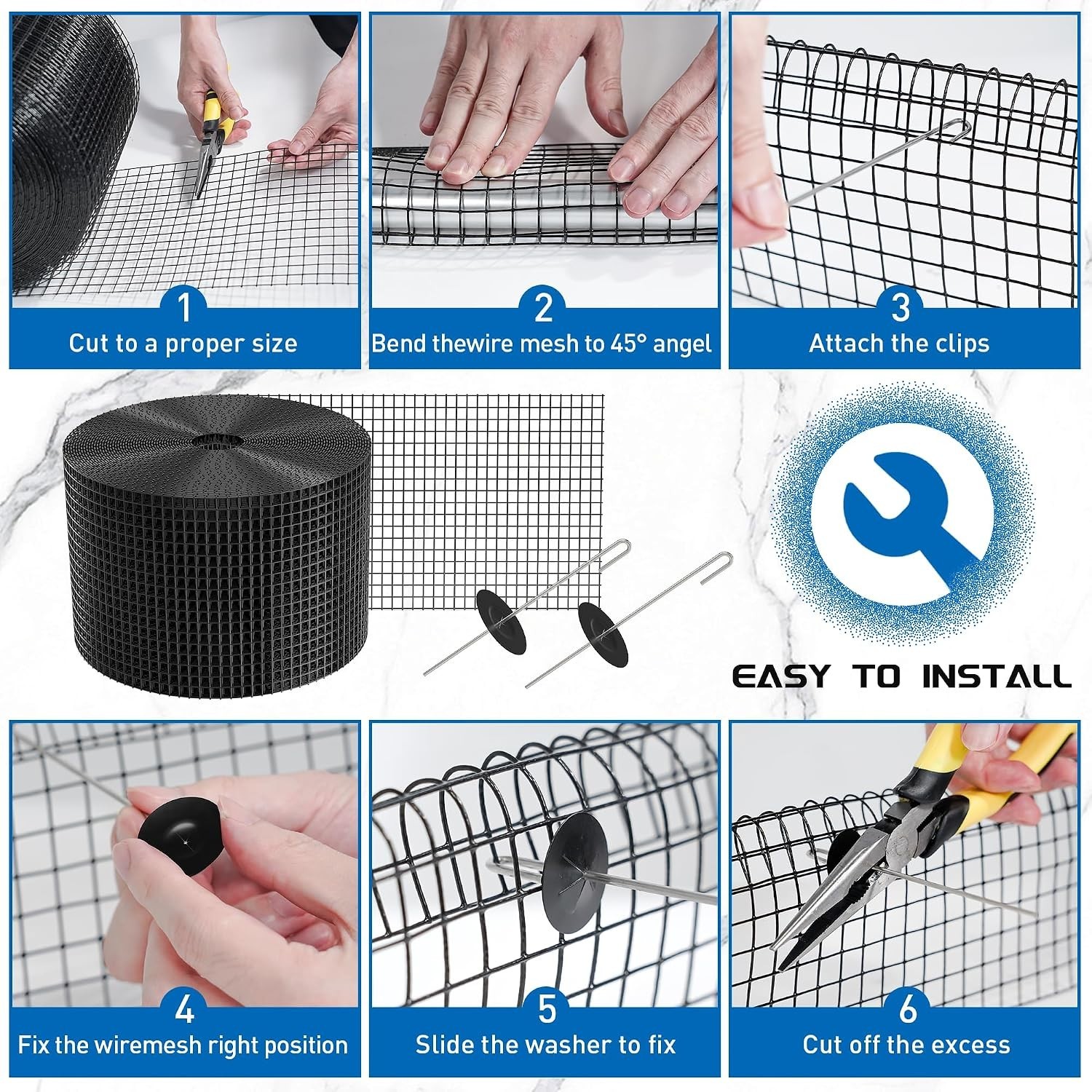 6in x 50ft Solar Panel Critter Guard: Durable PVC Coated Mesh with Fasteners