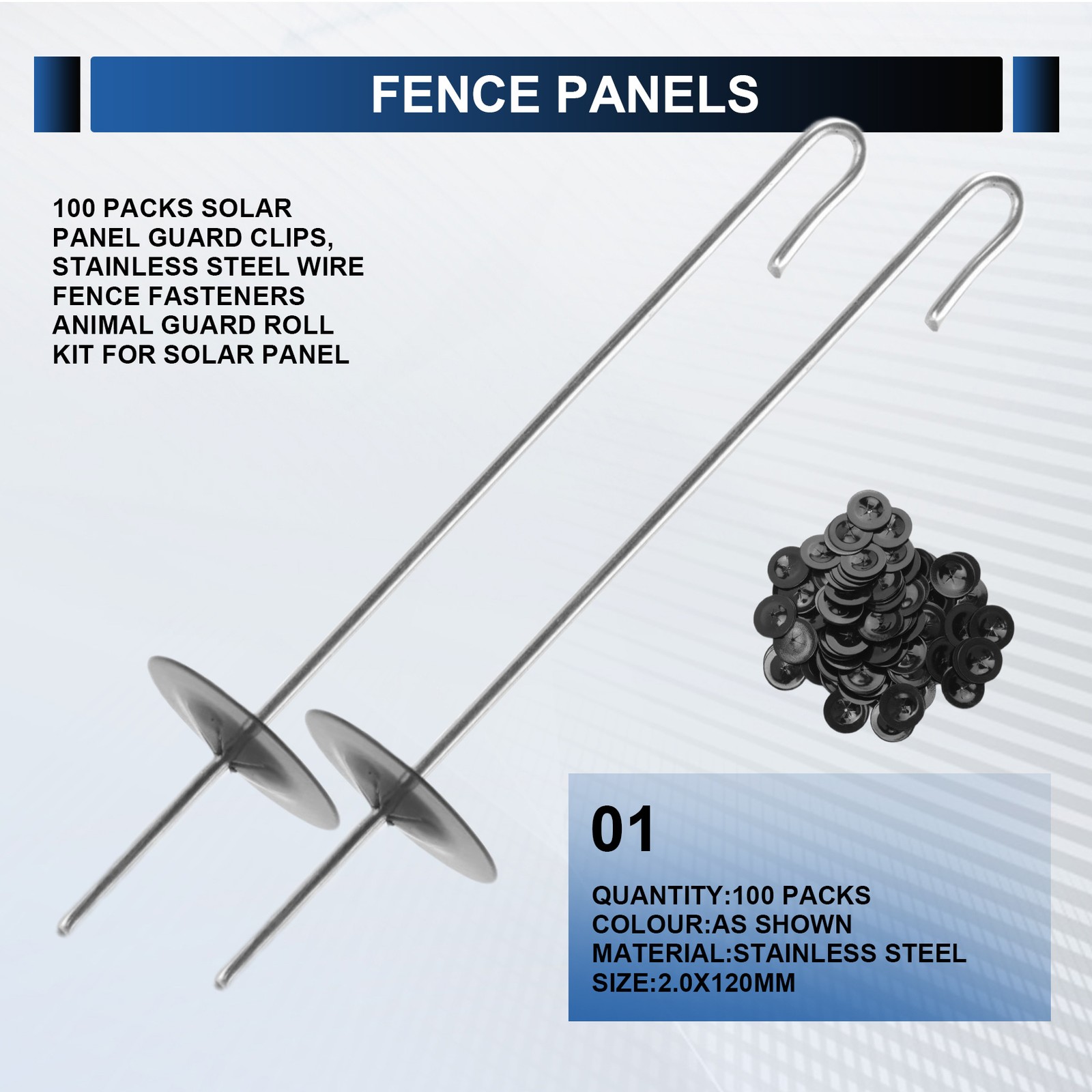 100 Packs Solar Panel Guard Clips, Stainless Steel Wire Fence Fasteners9803