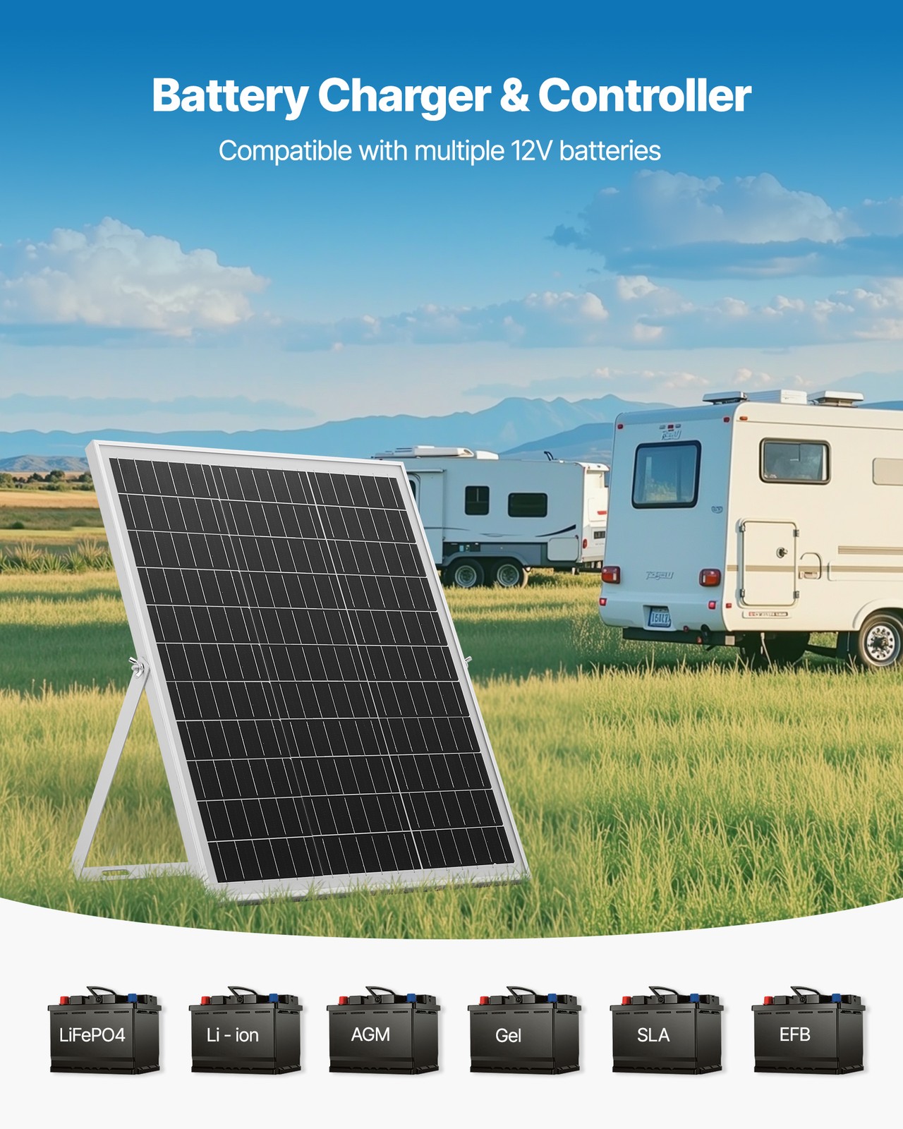VEVOR Solar Battery Trickle Charger Maintainer 25W 12V with MPPT Controller