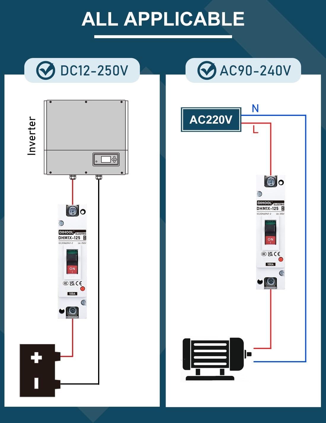 DIHOOL 100 Amp Battery DC Disconnect Switch, DC Breaker for Main Power Statio…