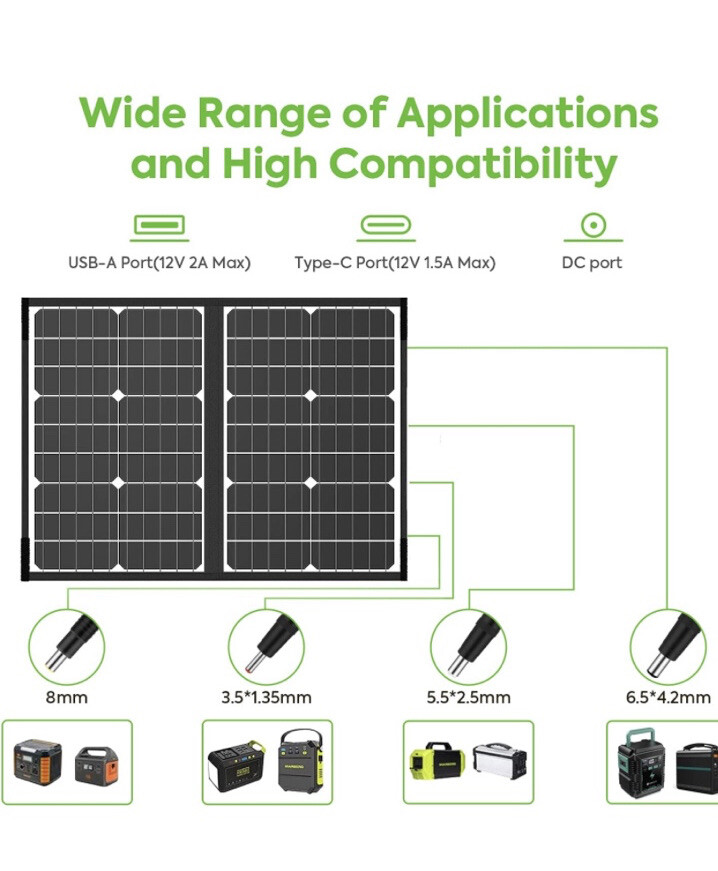60W Portable Foldable Solar Panel Kit For Camping/RV/Solar Generator Free Ship