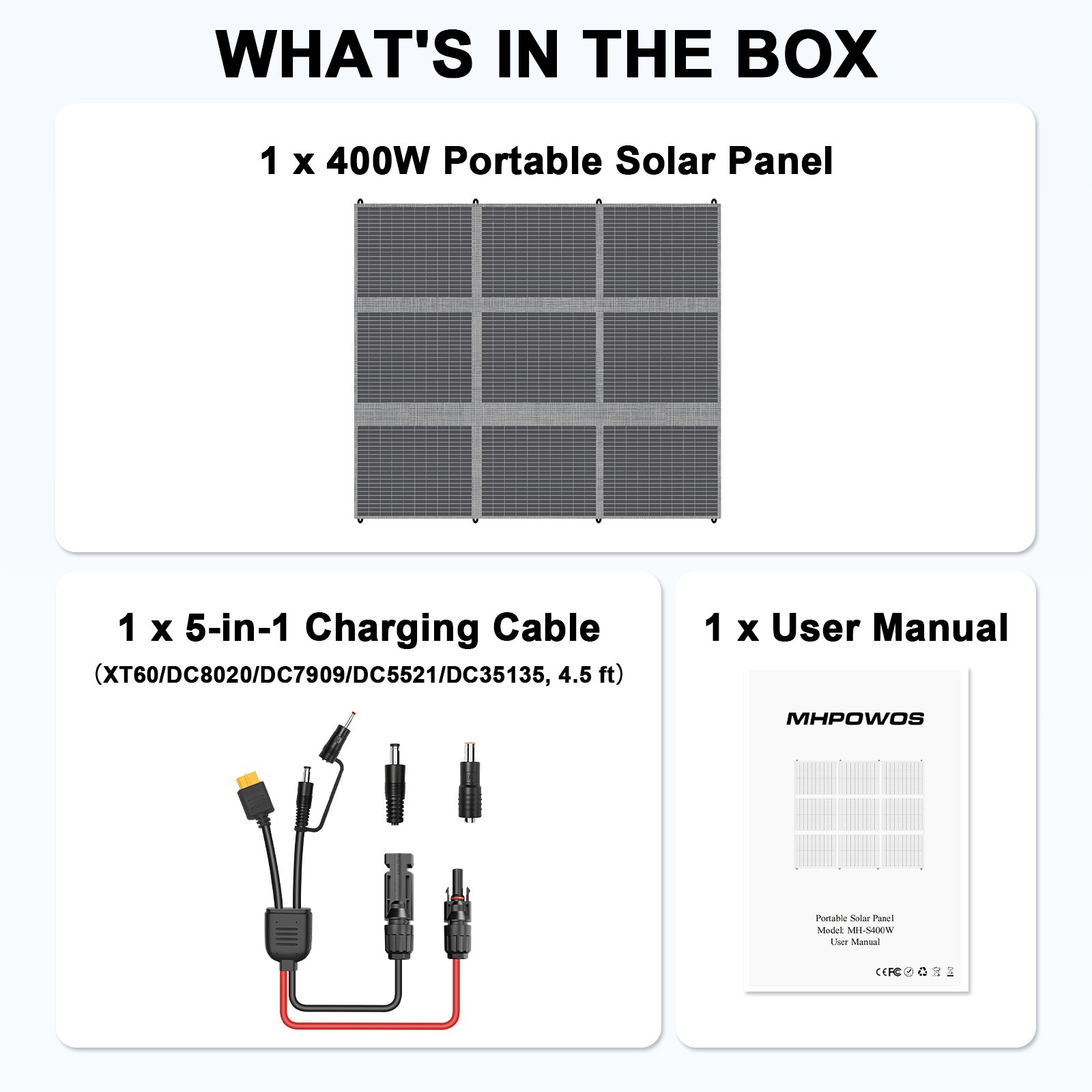 MHPOWOS 100W 200W 400W Outdoor Solar Charger for Power Outage Emergency Backup