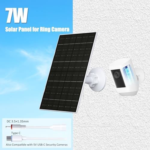 7W Solar Panel for Ring Camera, Solar Charger with USB-C & 3.5mm Ports 2 Pack