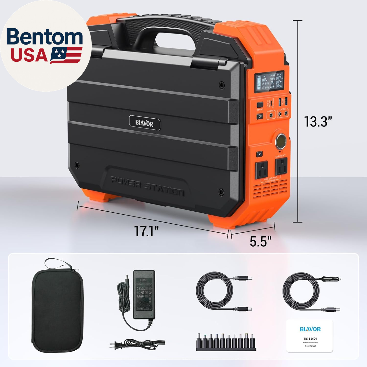 Portable Power Station 1600W (Peak 3200W), Built-In Solar Panel, 1024Wh Lifepo4