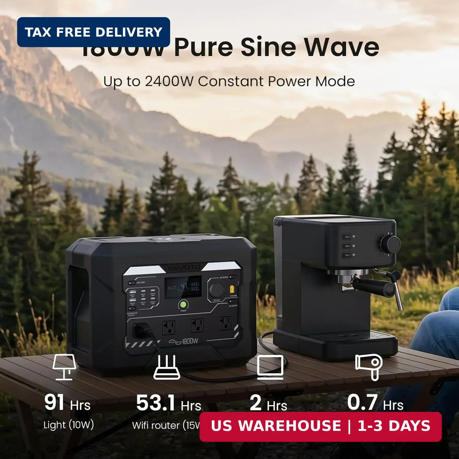 N1000 Portable Power Station 1024Wh, 1800W Fast Charging to 80% in 43Min, 3000W